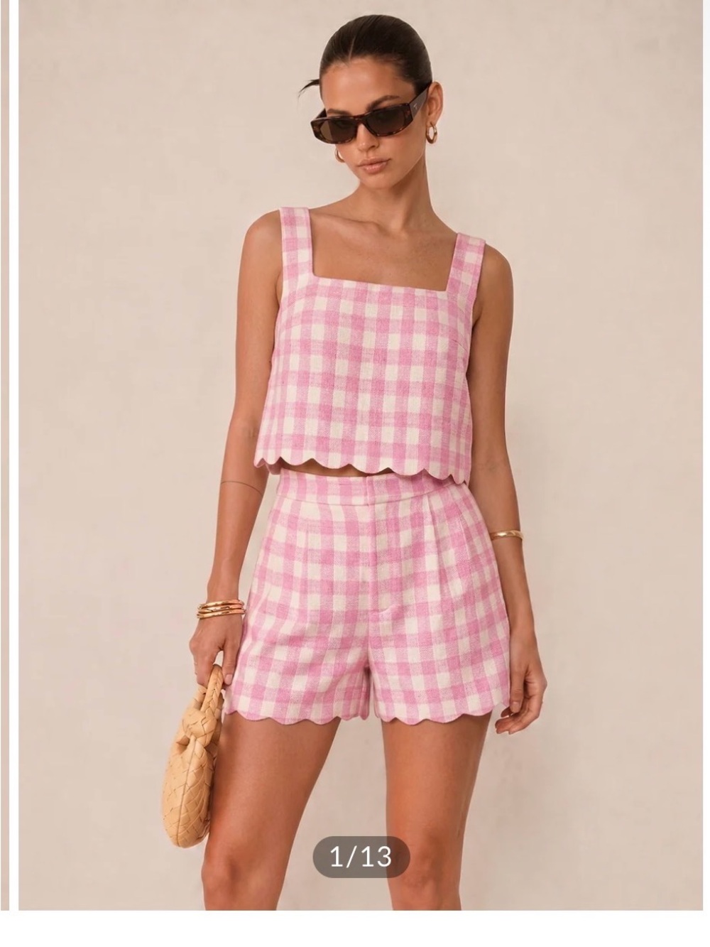 Commense Pink Gingham Scallop Hem Crop Top & Shorts Set XS NWT